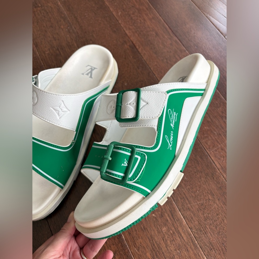 Louis Vuitton Trainer Mules Men’s Sandals EUR 45 Sport Slides US 10.5 Green Whit - Picture 11 of 15